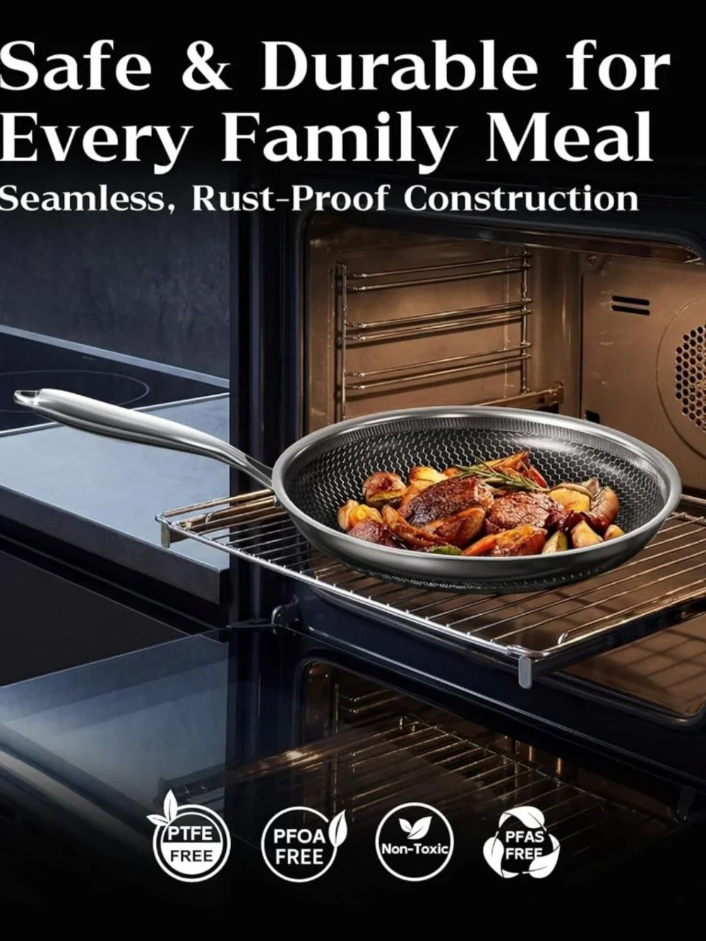 Nonstick Honeycomb Skillet Set, 8-10-12 Inch, PFOA-Free, Scratch-Proof, Oven